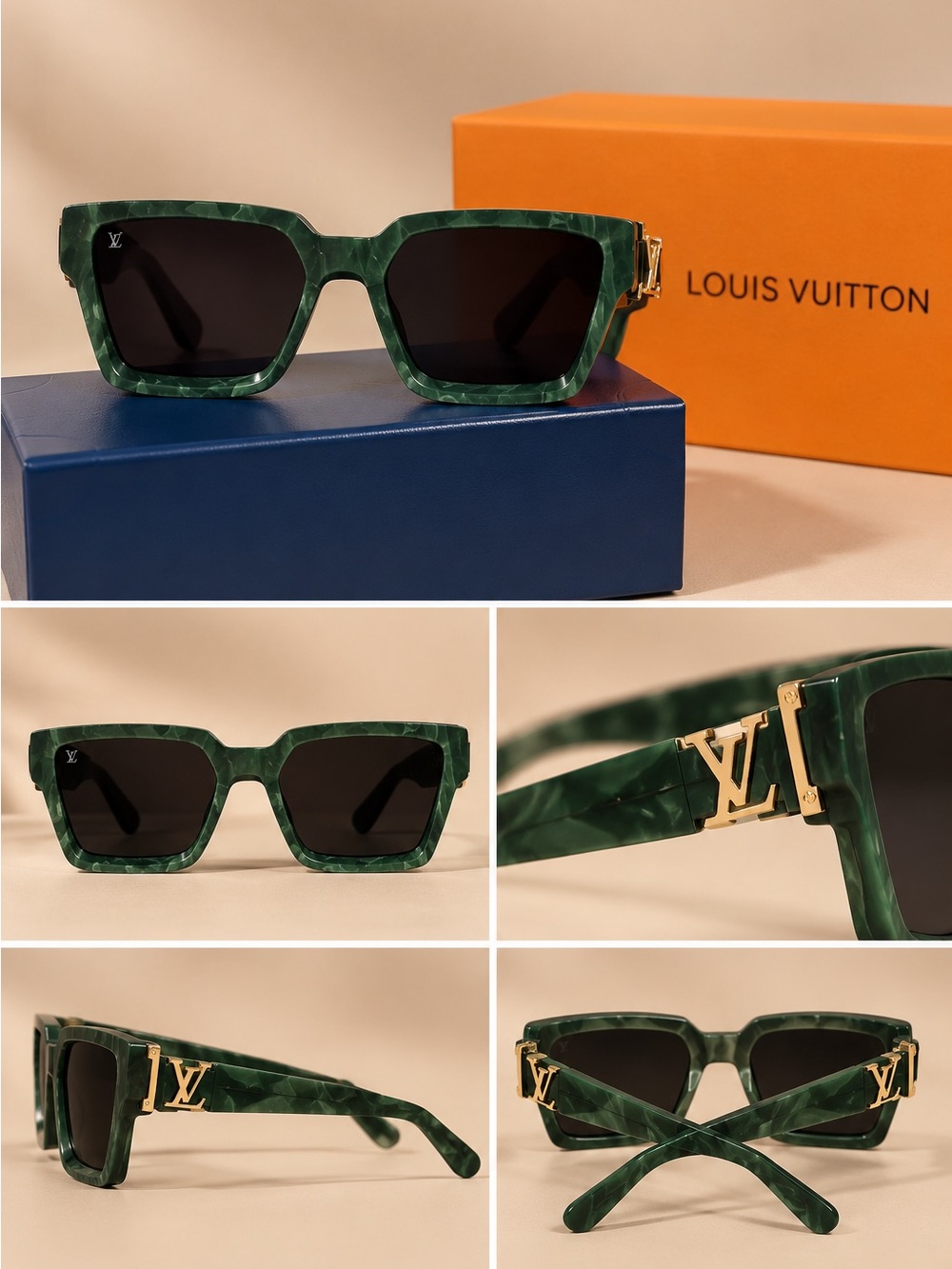 Louis Vuitton Green Marble Oversized Square Sunglasses